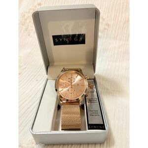 SYNYGY Rose Gold Mesh Band Chronograph Watch Mens XL Size Japanese Movement